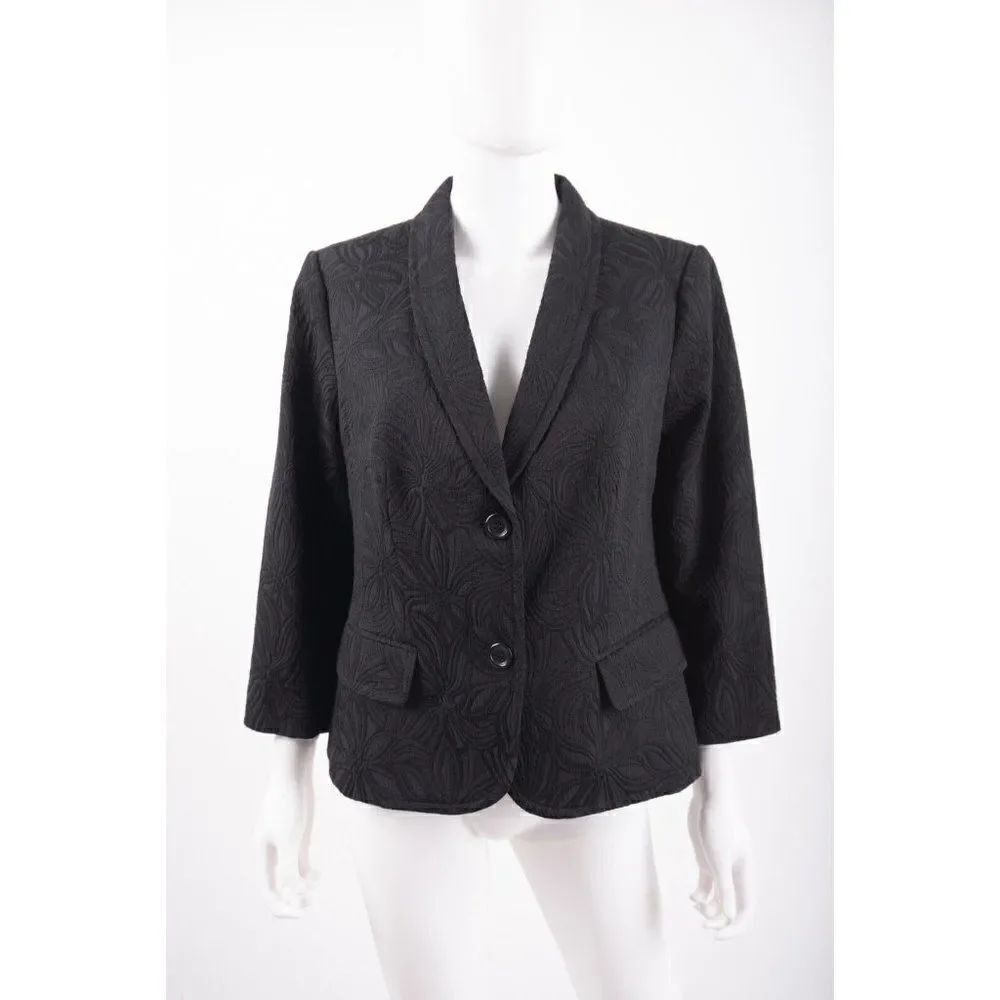 Talbots Womans Suit Coat Jacket Blazer Size 12 Black Floral Textured Flowers NWT